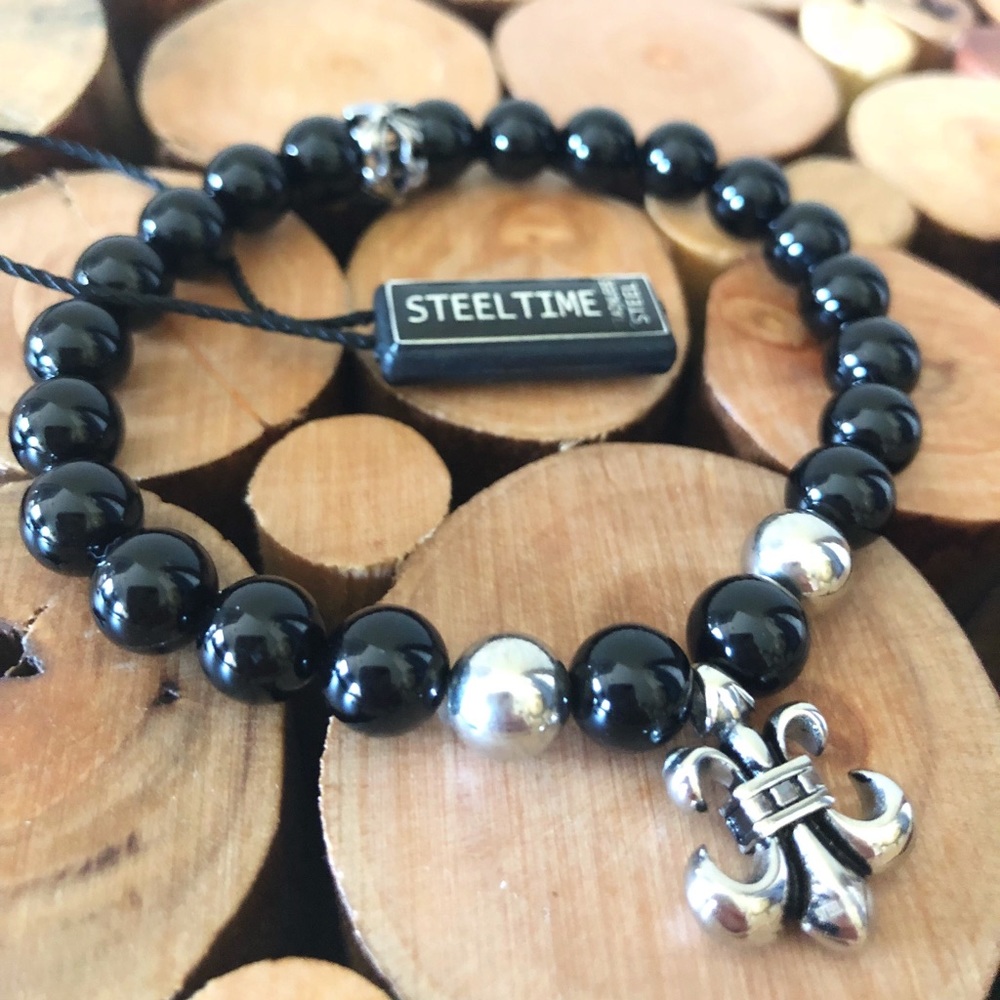 Steeltime Beaded Stretch Bracelet